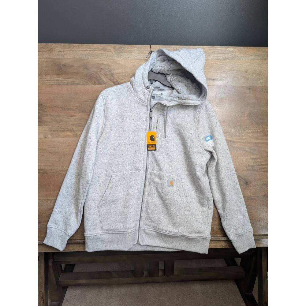 Carhartt Hoodie Girls Large Light Gray Sherpa Lined Fit Midweight Zip Up